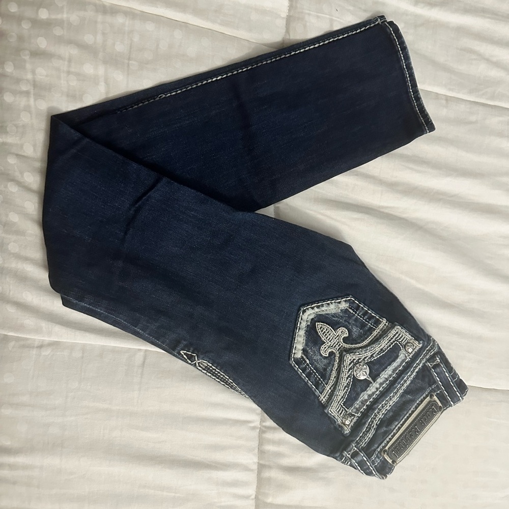 Rock Revival Blue Skinny Jeans with Geometric Stitching